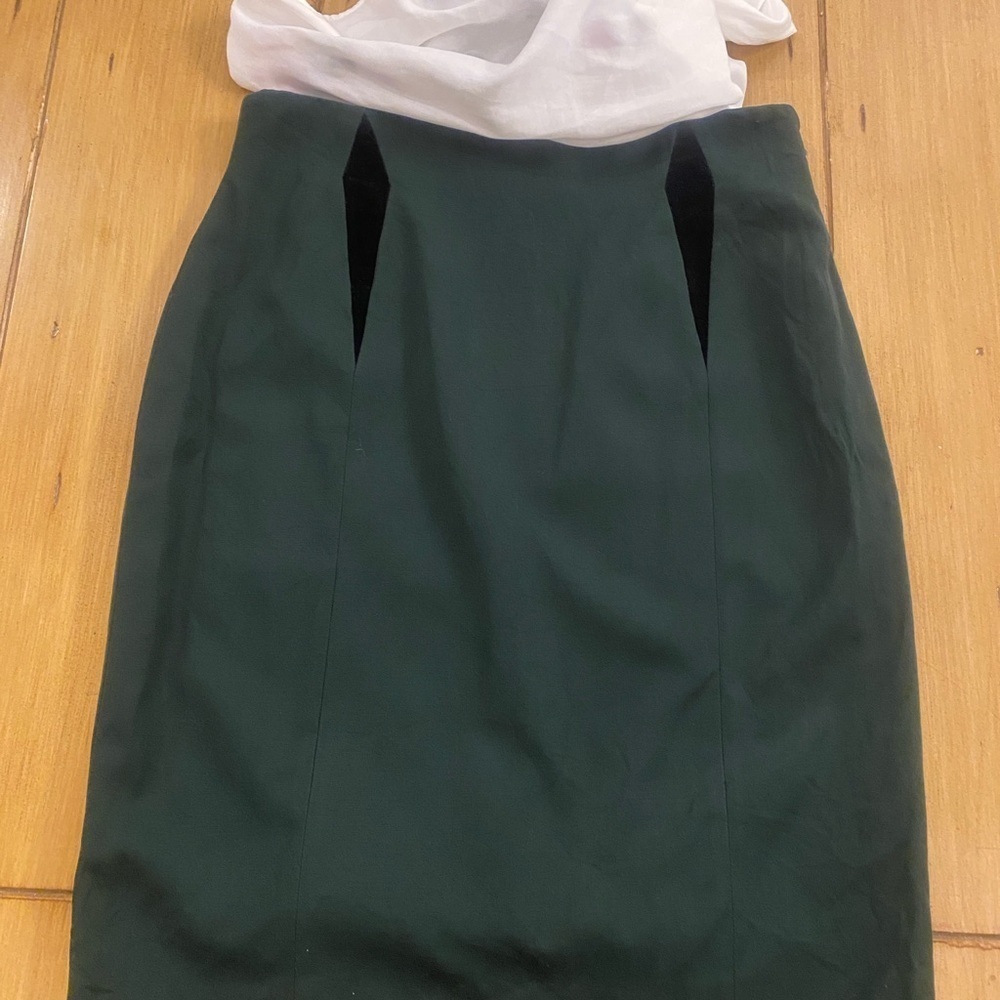 Escada Women’s Wool Green Black Lined Knee Length Skirt Classic Business M - Picture 11 of 13